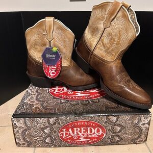 Laredo Tori 8" Women's 10M Leather Cowboy Boots BrownTan Ortholite Western